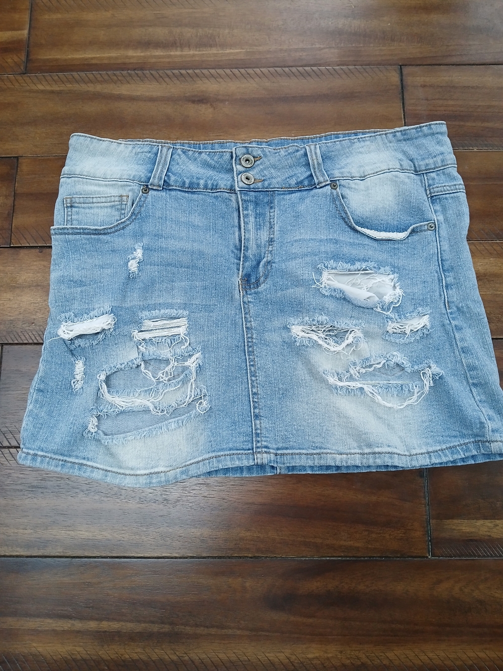 Rue21 Light Blue Distressed Denim Mini Skirt